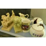 Tray of mixed ceramics including cast roman statue