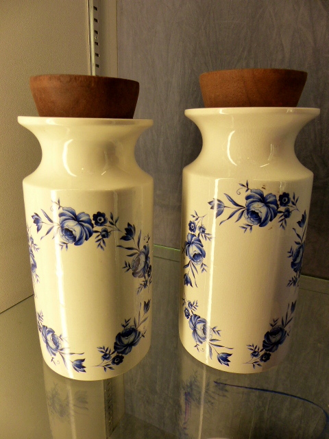 Two Portmerion canisters with blue floral design