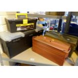 Two modern tool boxes and two vintage tool boxes with contents