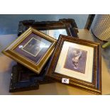 Two prints and a mirror in vintage frames
