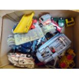 Box of playworn diecast Corgi toys etc