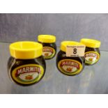 Four modern ceramic egg cup in style of Marmite jars