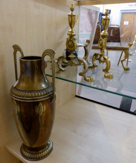 Quantity of brass items to include Art Nouveau style vase,