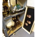 Large quantity of items including glassware and a vintage cane basket and a metal magazine rack