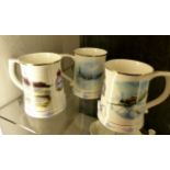 Three Royal Air Force association tankards displaying historic aircraft