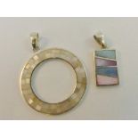 Two sterling silver mother of pearl pendants