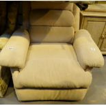 Cream upholstered manual Nevada recliner armchair and two cushions