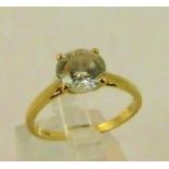 9 ct yellow gold CZ solitaire set ring. Size M.