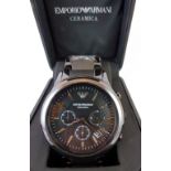 New boxed Emporio Armani ceramic chronograph watch with original paperwork