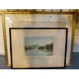 Framed and glazed printed lake scene signed in pencil lower right by R.F.