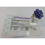 9 ct white gold tanzanite and diamond ring with certificate size O