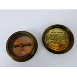 Small brass pocket compass with copper world timer