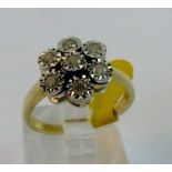 9 ct gold seven stone diamond daisy cluster ring size J
