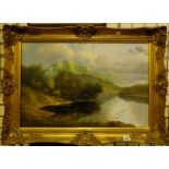 Oil on canvas lakeland scene, signed Andrew Grant Curtis MA in giltwood frame.