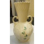 Belleek globular vase with flared neck and twin handles H:20cm
