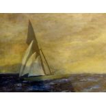 Oil on canvas sailing scene signed lower right but indistinct.