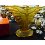 Art Deco 1930's pressed glass amber centre piece with stylized lady design
