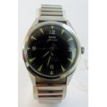 Gents HMT military black faced wristwatch with stainless steel strap