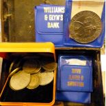 Vintage cash tin with mixed contents