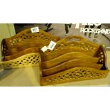 Pair of vintage treen letter racks with pierced backs.