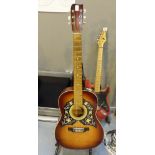 Six string acoustic guitar with inlaid face