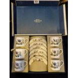 Royal Worcester decorative set of six coffee cups and saucers,