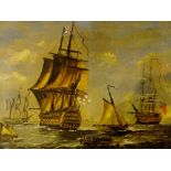 Oil on canvas of a British naval scene,