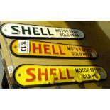 Three Shell cast iron signs