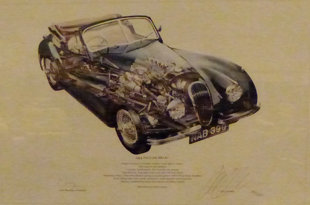 Limited edition Jaguar 1945 XK120 signed in margin Lord Montague of Beaulieu and John Lawson 76/250