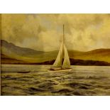 TR Sanderson oil on board of a lakeland sailing scene.