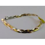 Sterling silver three tone woven bracelet,