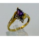9 ct gold amethyst and diamond ring, size N. 1.