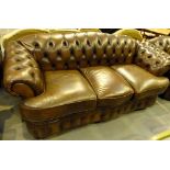 Brown leather Chesterfield three seat settee