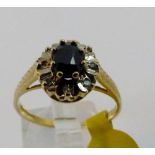9 ct gold sapphire and diamond cluster ring size Q
