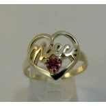 Sterling silver heart shaped ring with pink cubic zirconia size S/T