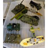 Tray of playworn diecast military vehicles including Dinky and Matchbox