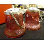 Pair of cranberry biscuit barrels