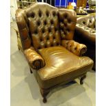 Brown leather Chesterfield ladies arm chair