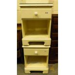 Pair of modern cream bedside cabinets with one drawer by Sheredon.