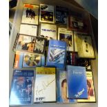 Tray of retro music cassettes including Beatles and Elvis