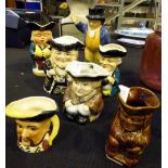 Seven toby and character jugs,