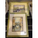 Two original watercolour painting signed monogram AF both of canal scenes