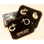 Three pairs of ladies silver earrings and silver ring