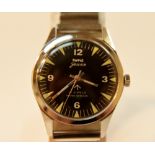 Gents HMT military black faced wristwatch with stainless steel strap