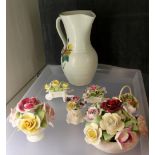 Radford floral jug and six china flower baskets