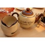Torquay motto ware tea pot and cream jug
