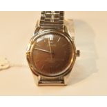 Gents HMT brown faced stainless steel strap mechanical wristwatch