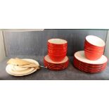 John Lewis red dinner set & a cake stand.