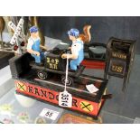Reproduction railway car money box with US airmail money box and squirrel nutcracker