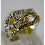 Sterling silver yellow and white stone 69 ring